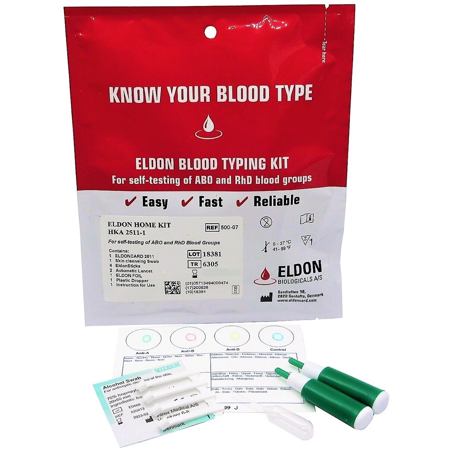 Blood Type Test Kit - Group A B O and Rhesus D